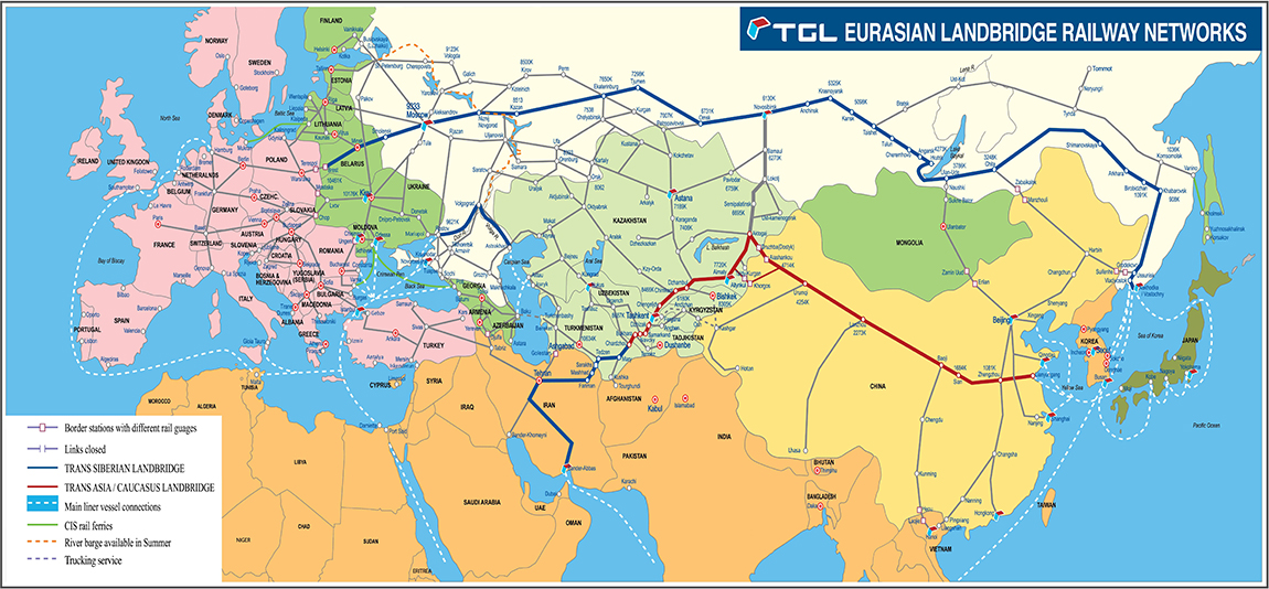 EURASIAN LANDBRIDGE RAILWAY NETWORKS 지도
