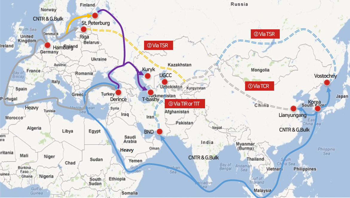 EURASIAN LANDBRIDGE RAILWAY NETWORKS 지도